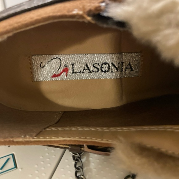 🧡NEW Suede & Fur Faux * Camel/Brown Booties Heels Sz 8 - Picture 11 of 12